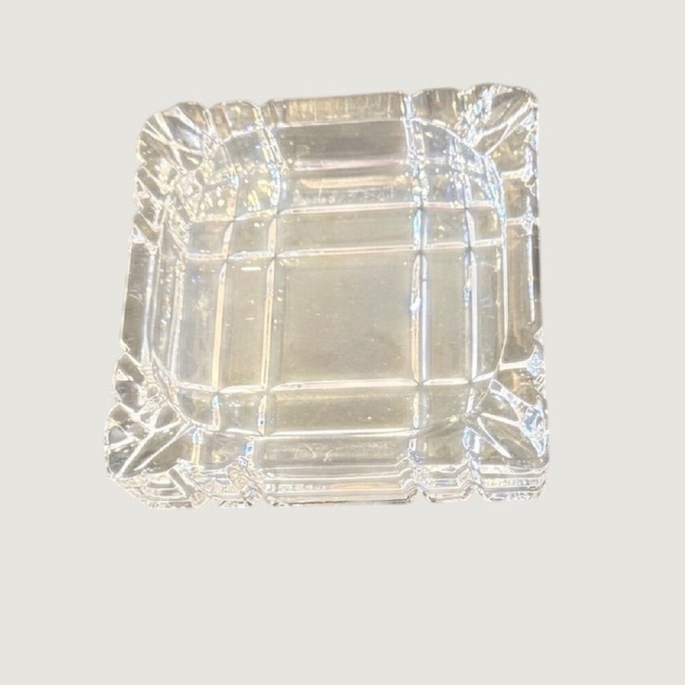 Vintage Heavy Lead Crystal 4.5" Square Ashtray Retro Geometric Cut Glass Clear